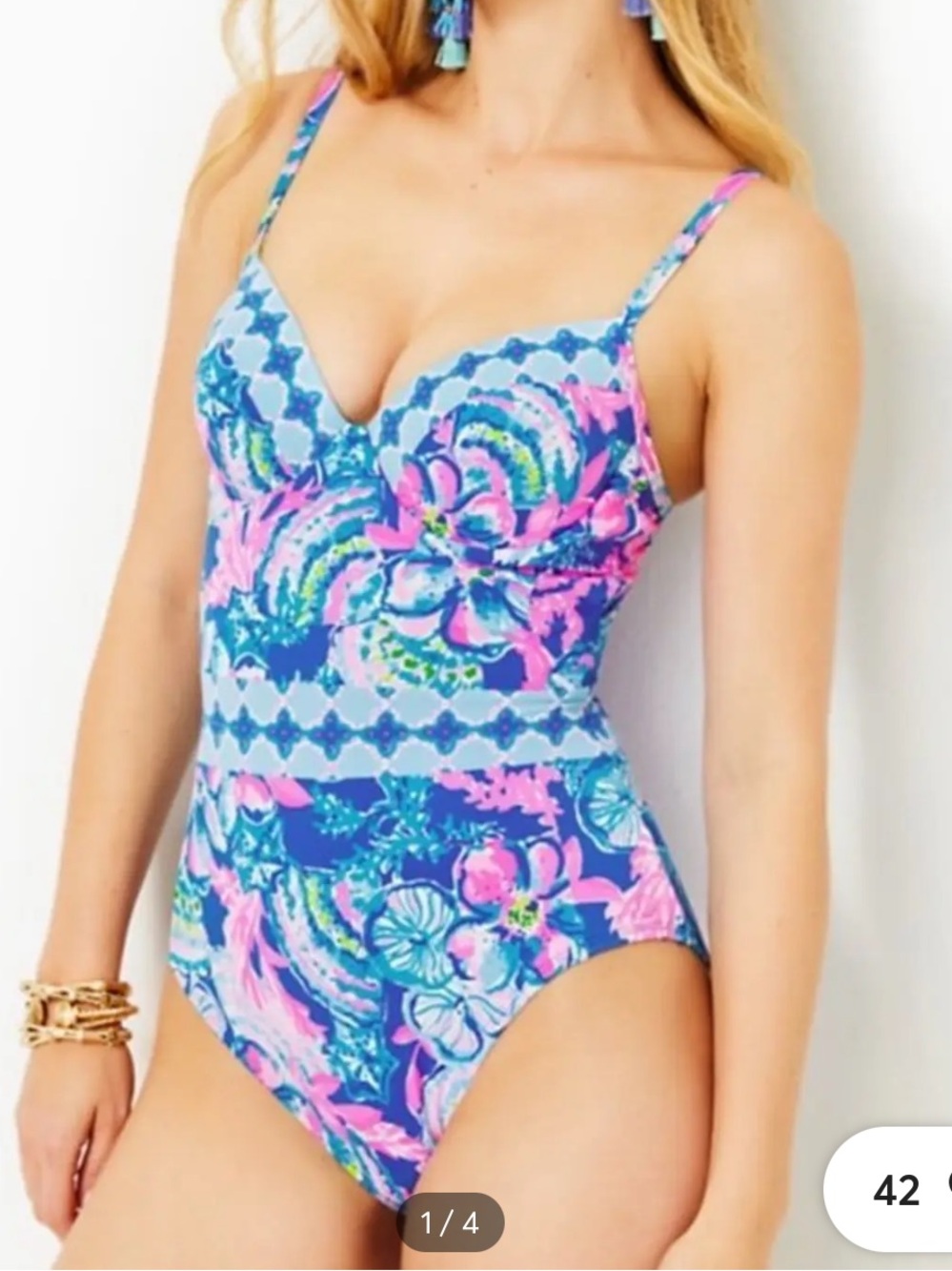 Lily Pulitzer Blue Pink Palma One Piece Swim Suit Women’s 2